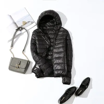 90% Ultra-light Plus Size Thin Down Jacket Women 2020-23 Autumn Winter