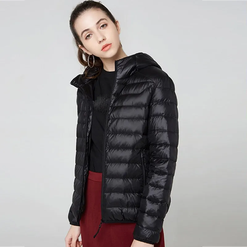 90% Ultra-light Plus Size Thin Down Jacket Women 2020-23 Autumn Winter