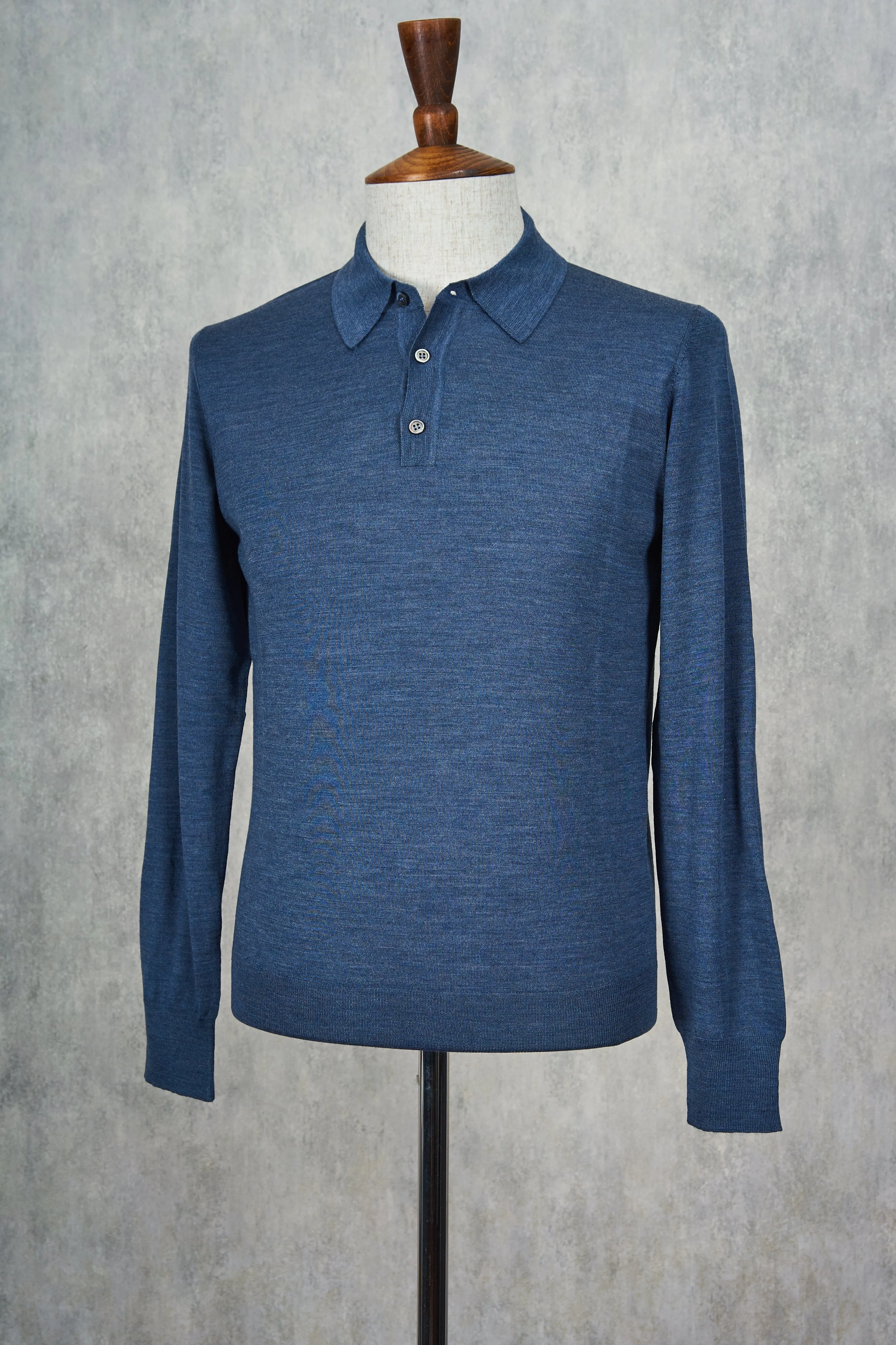 Ascot Chang Blue Extra-Fine Merino Wool Polo