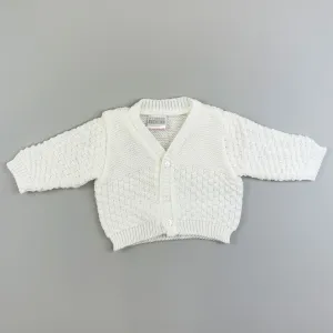 Baby Boys Basket Knitted Design Cardigan - White