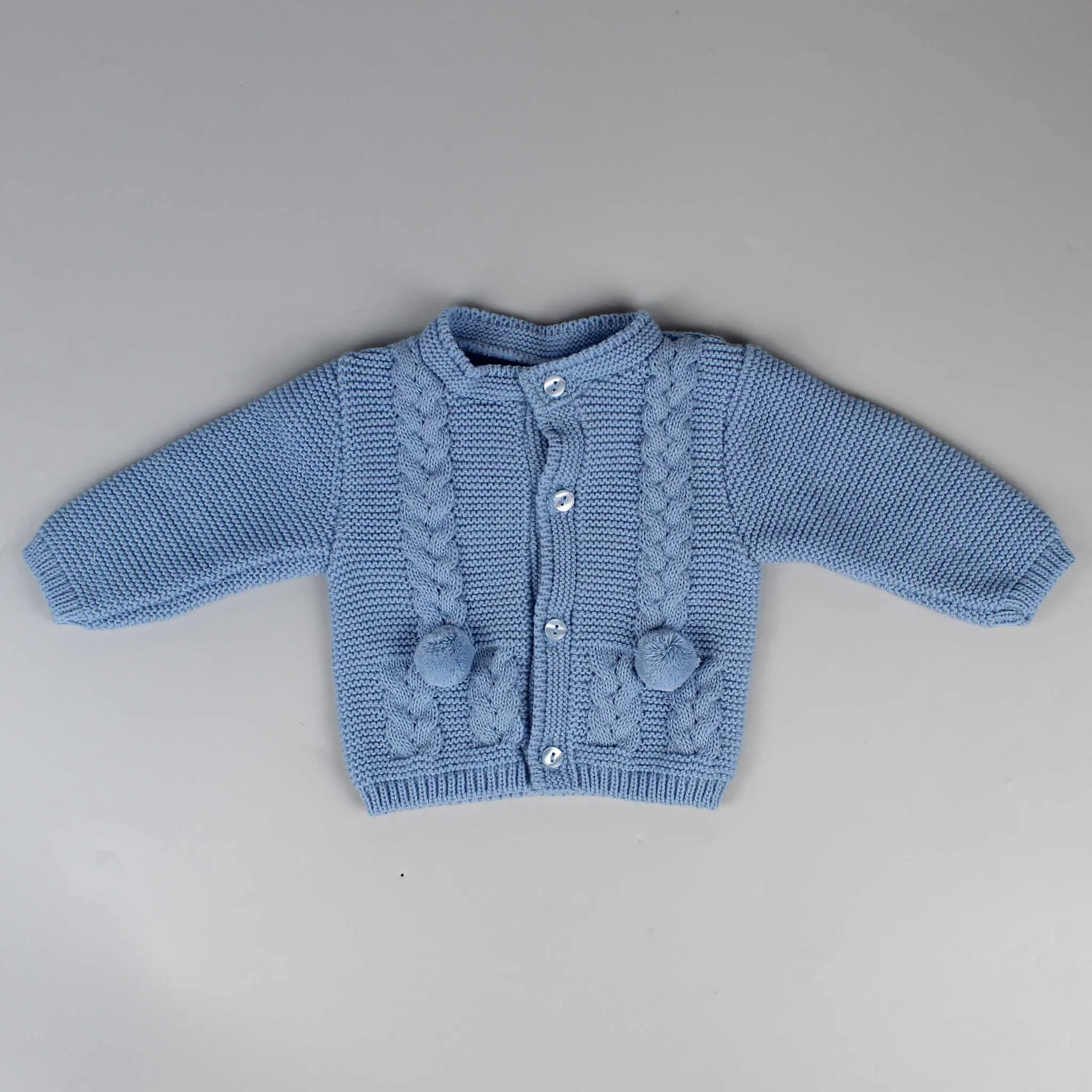 Baby Boys Cardigan With Poms - Dusky Blue