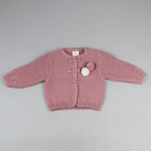 Baby Girls Cardigan With Poms - Dusky Pink