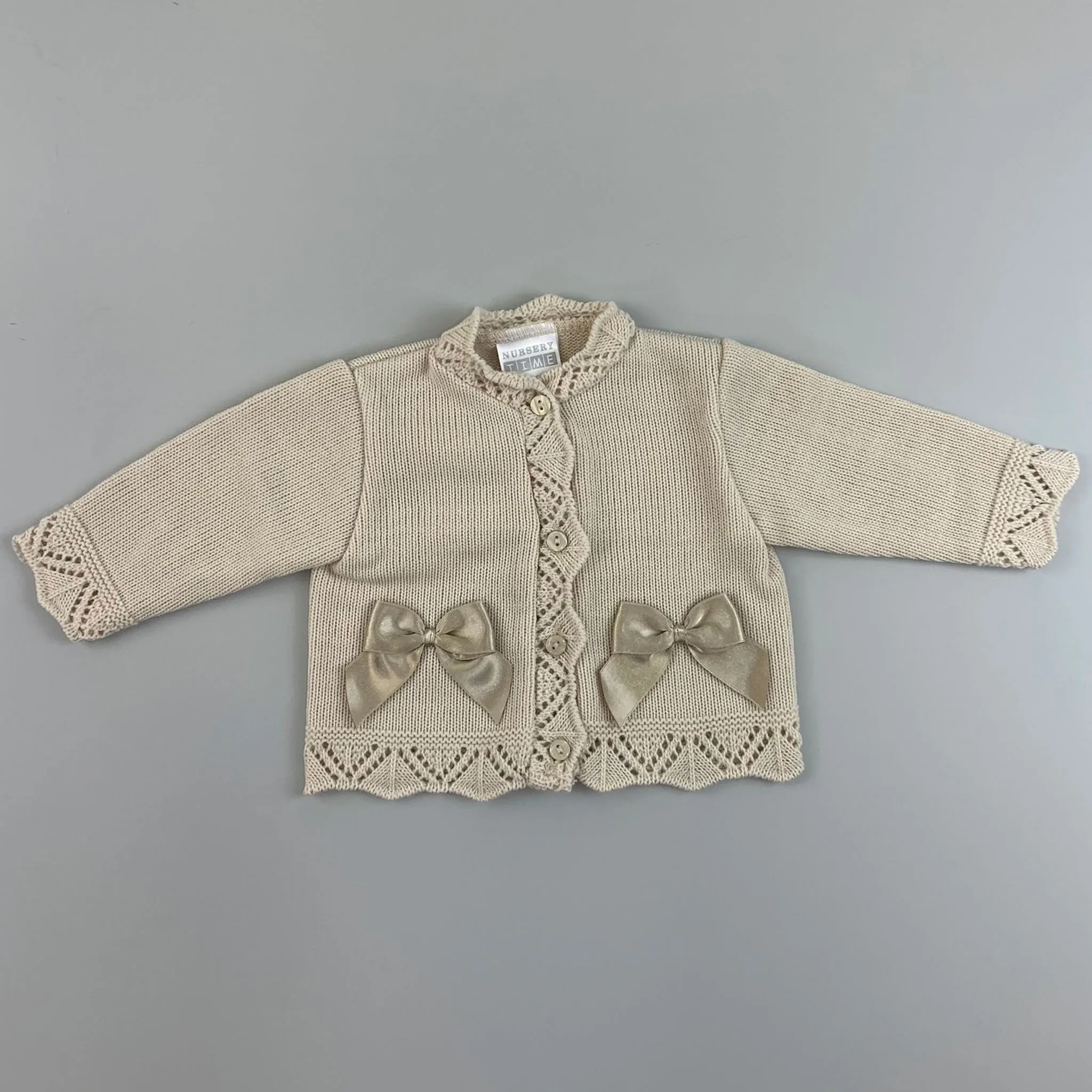 Baby Girls Knitted Cardigan with Bows - Beige