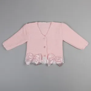 Baby Girls Knitted Cardigan with Lace Trim - Pink