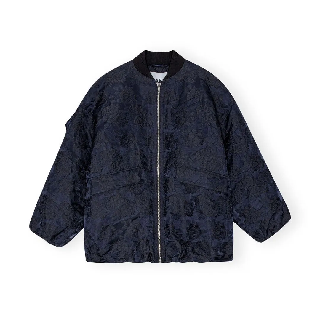 Botanical Jacquard Bomber Jacket (Peacoat)