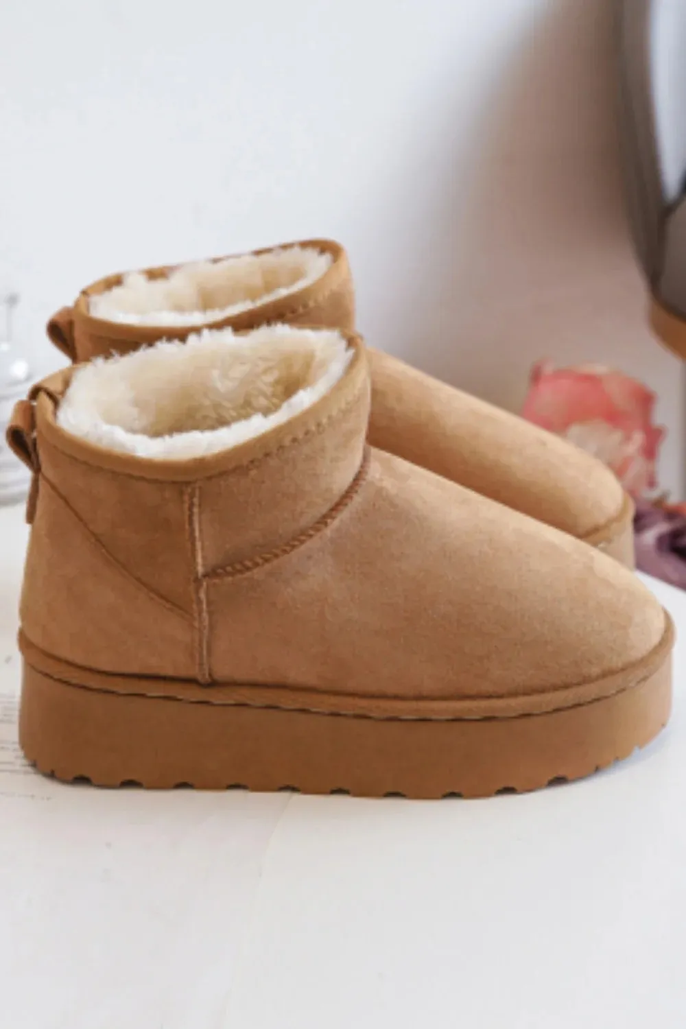 Camel Fur Ankle Boots