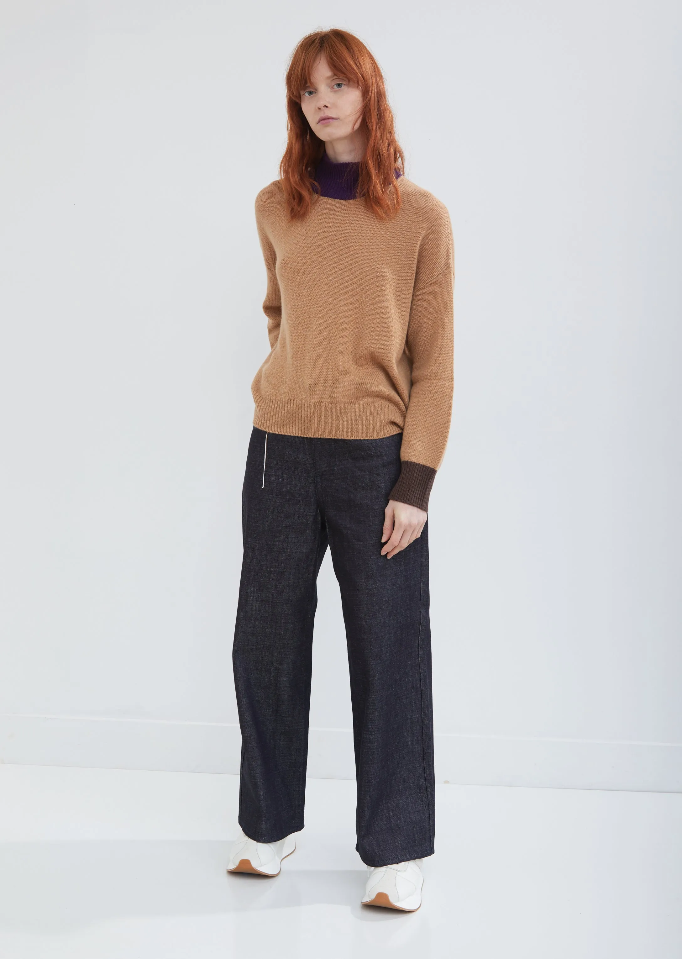 Color Block Cashmere Turtleneck Sweater