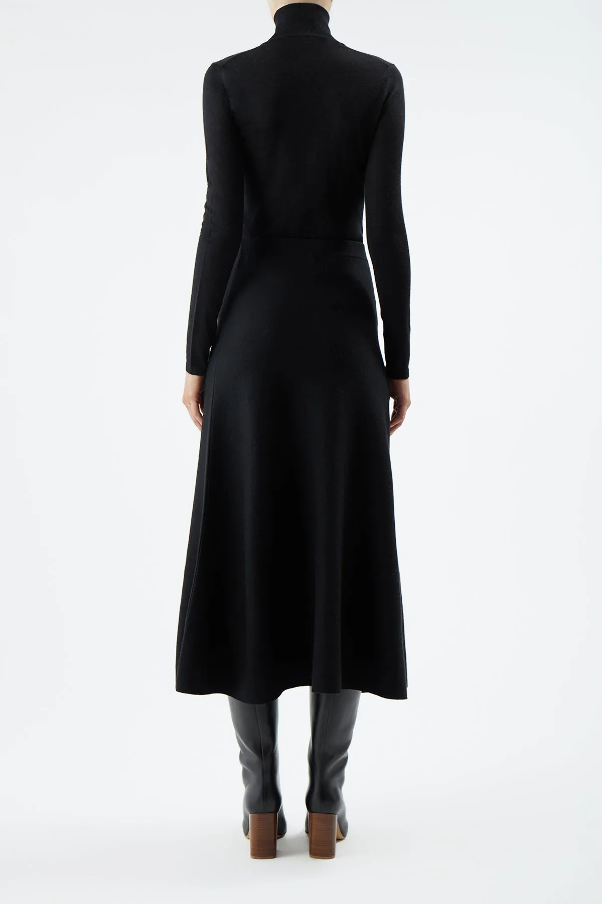 Costa Knit Turtleneck in Black Cashmere Silk