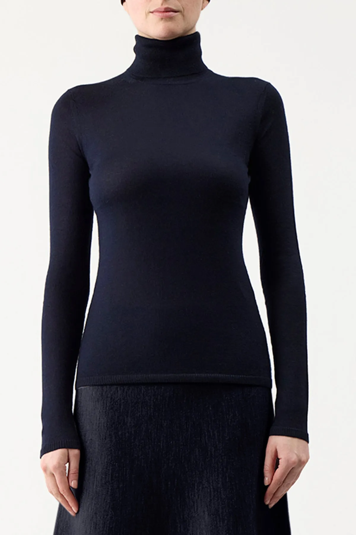 Costa Knit Turtleneck in Dark Navy Cashmere Silk