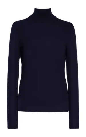 Costa Knit Turtleneck in Dark Navy Cashmere Silk