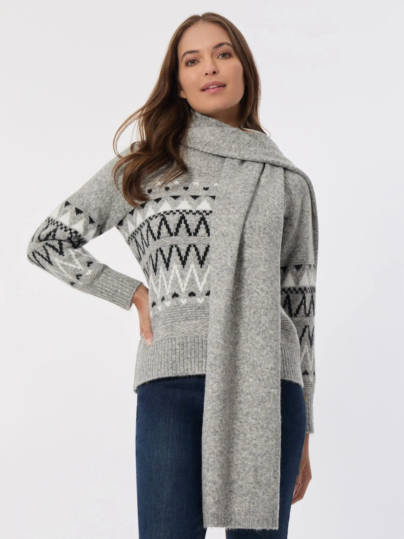 Crew Neck Scarf Sweater