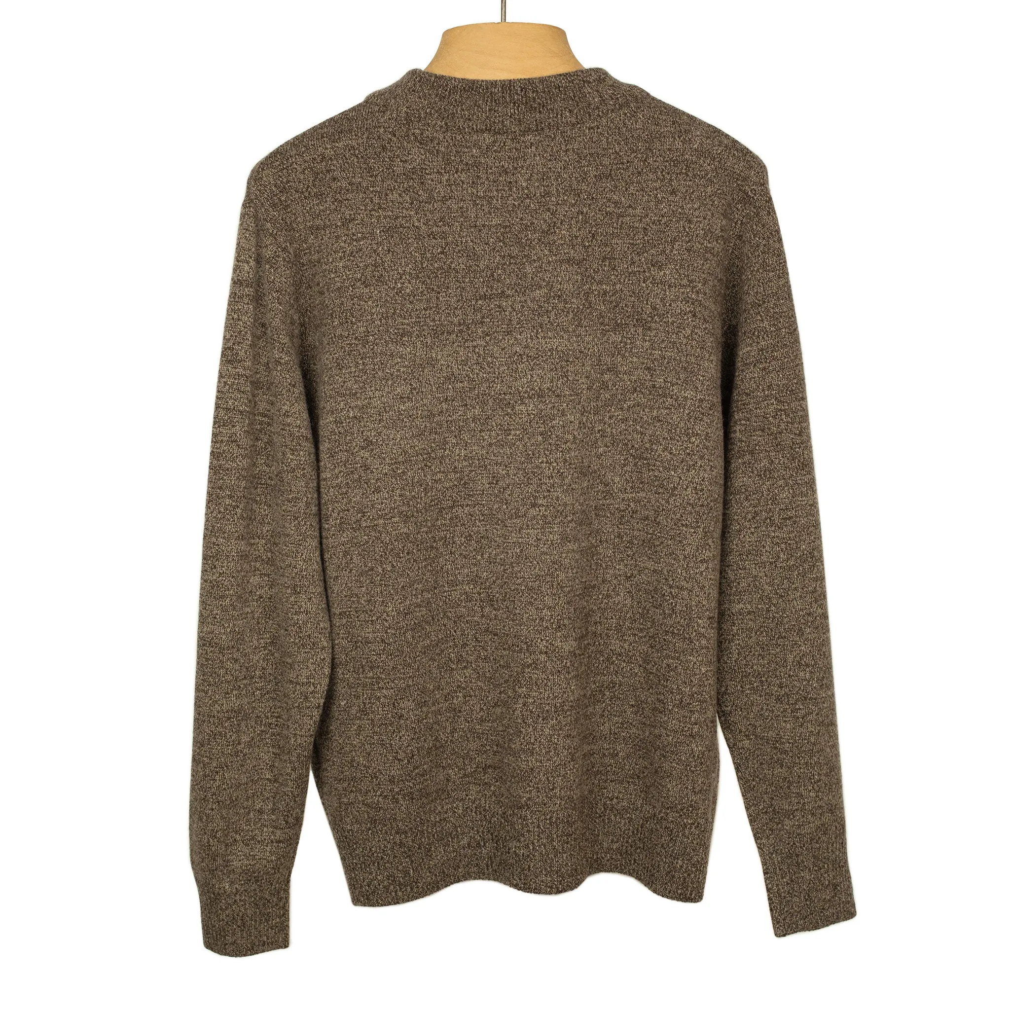 Crewneck sweater in brown melange cashmere