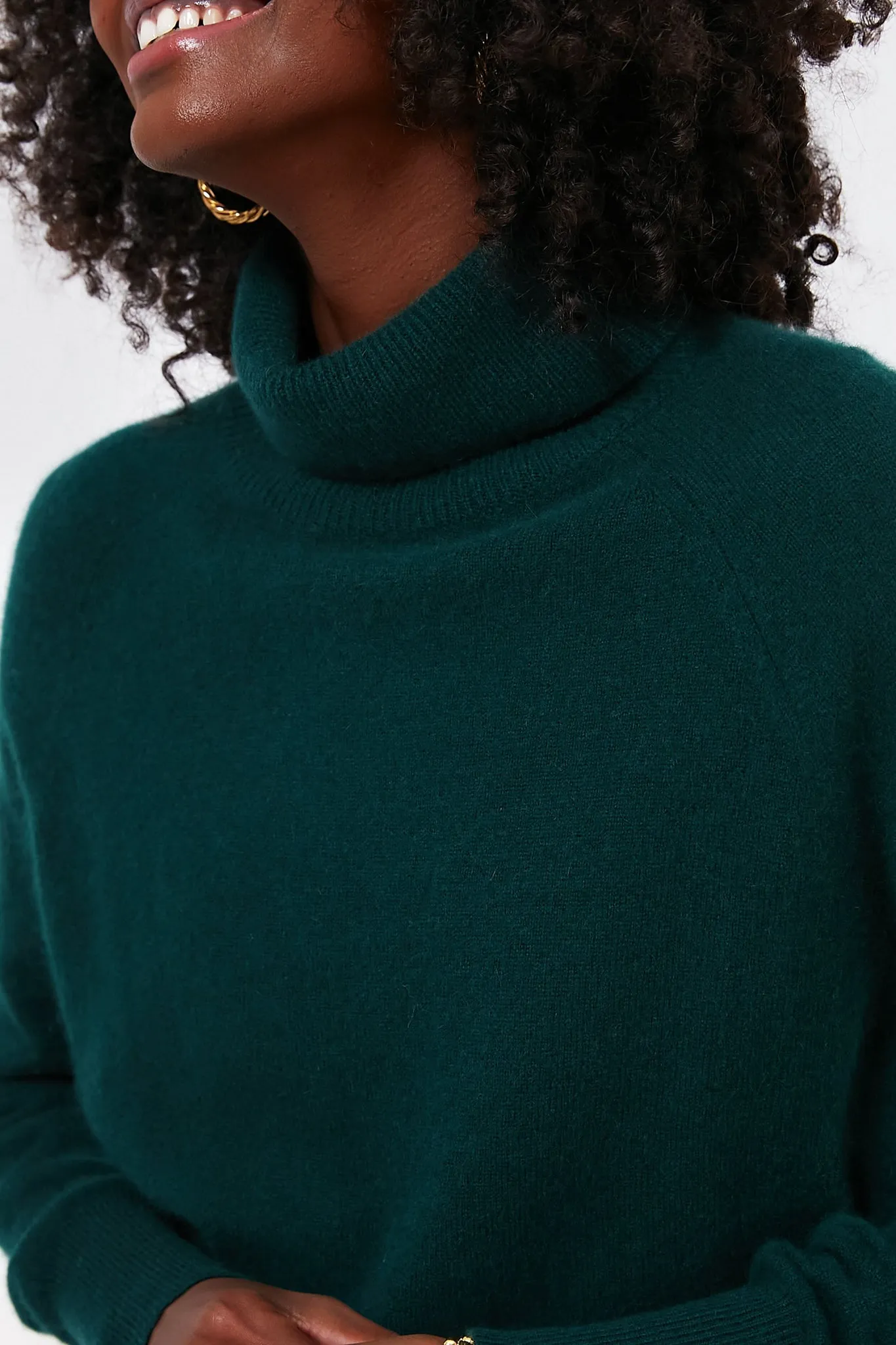 Cyprus Green Cashmere Ribbed Trim Turtleneck