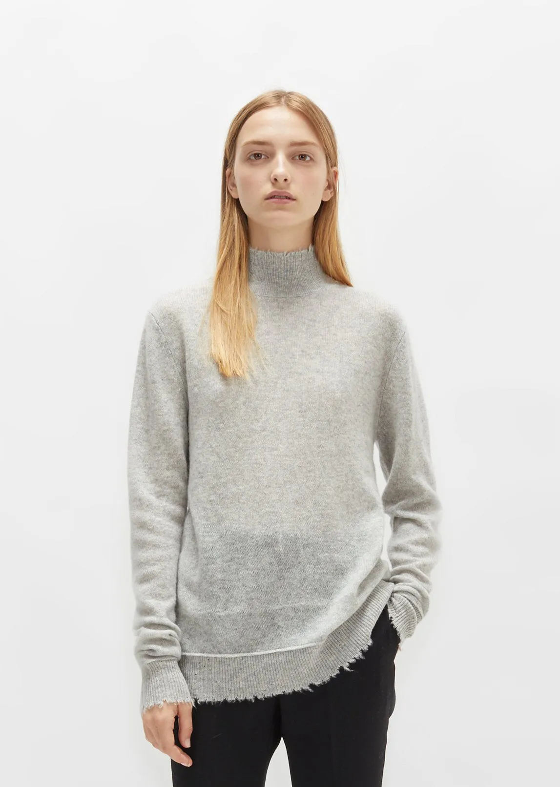 Distressed Edge Cashmere Turtleneck