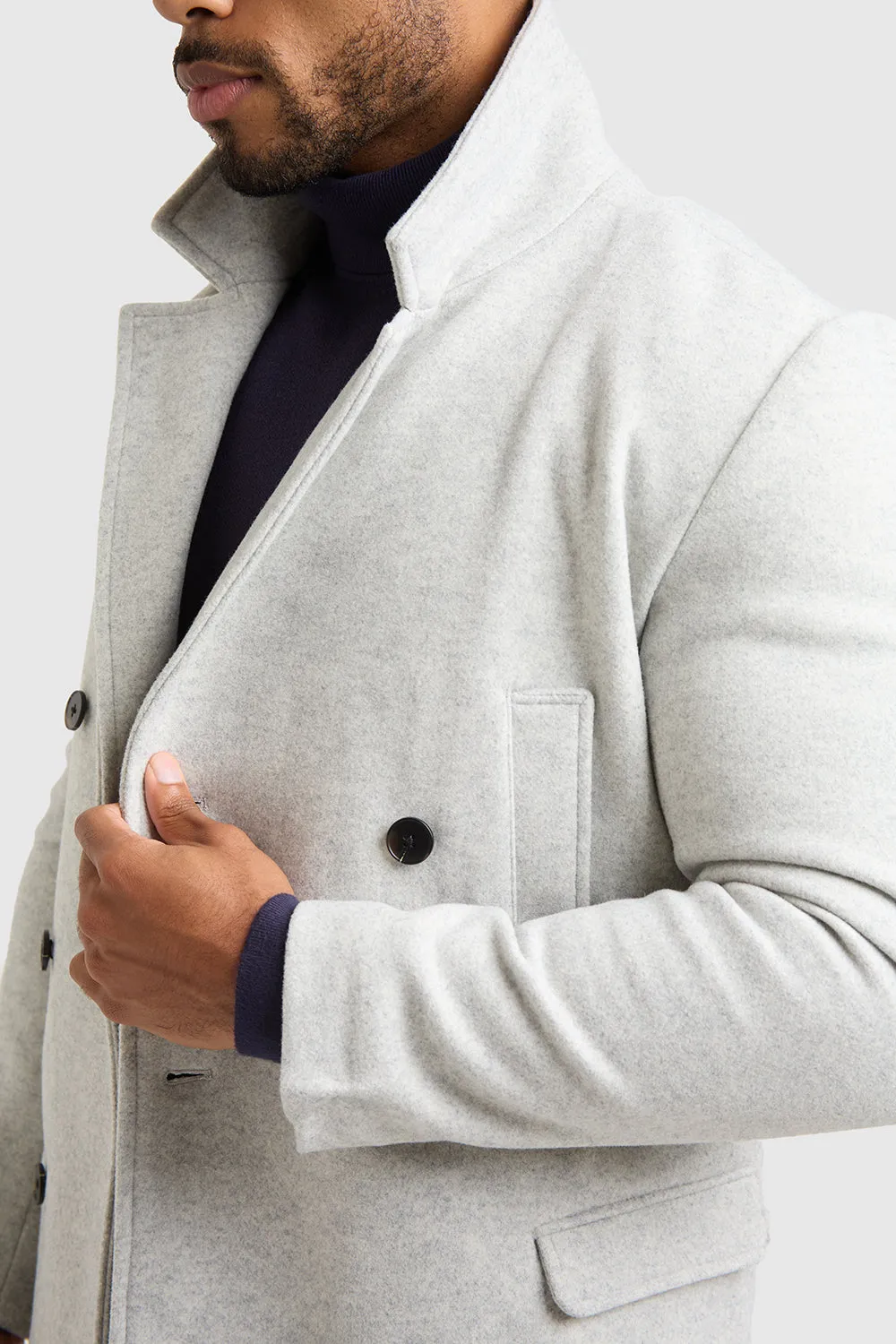 Double Breasted Peacoat in Pale Grey