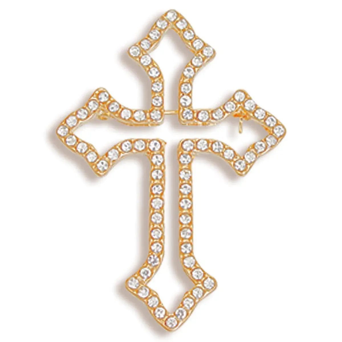 Elegant Women's Brooch - Rhinestone Cross Gold Tone