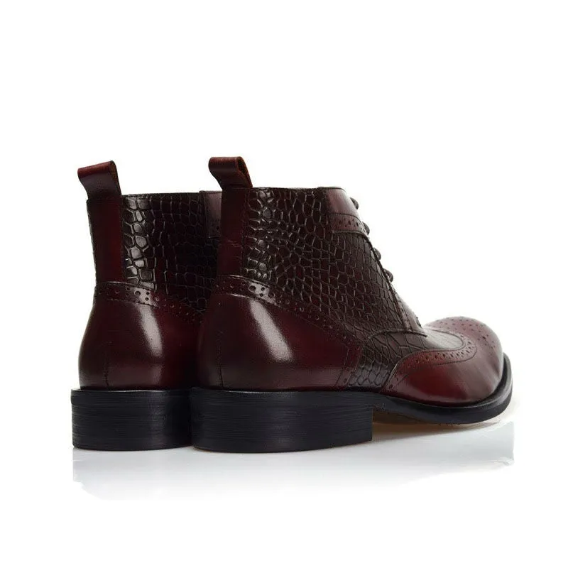 Fashionable Crocodile Side Pattern Men Derby Ankle Boots