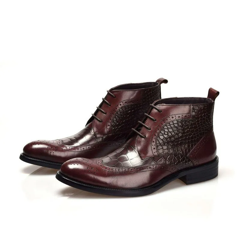 Fashionable Crocodile Side Pattern Men Derby Ankle Boots