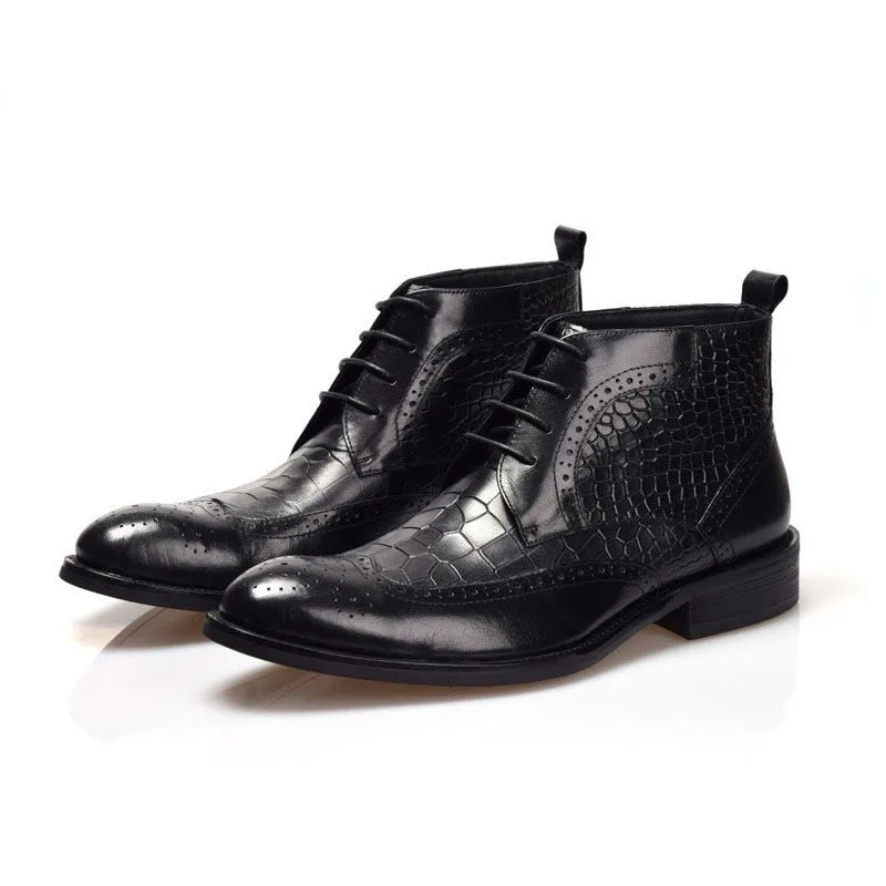 Fashionable Crocodile Side Pattern Men Derby Ankle Boots