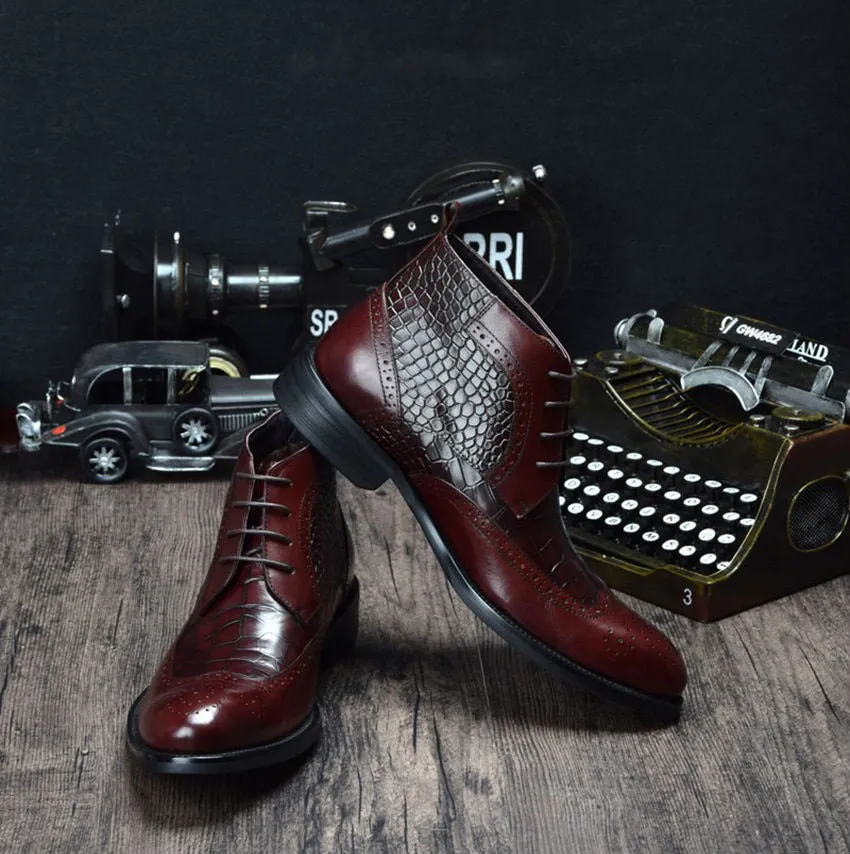 Fashionable Crocodile Side Pattern Men Derby Ankle Boots