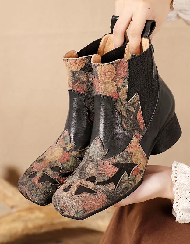 Genuine Leather Ethnic Handmade Square Toe Chunky Heel Boots