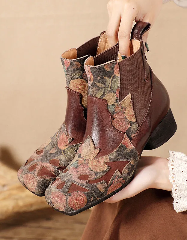 Genuine Leather Ethnic Handmade Square Toe Chunky Heel Boots