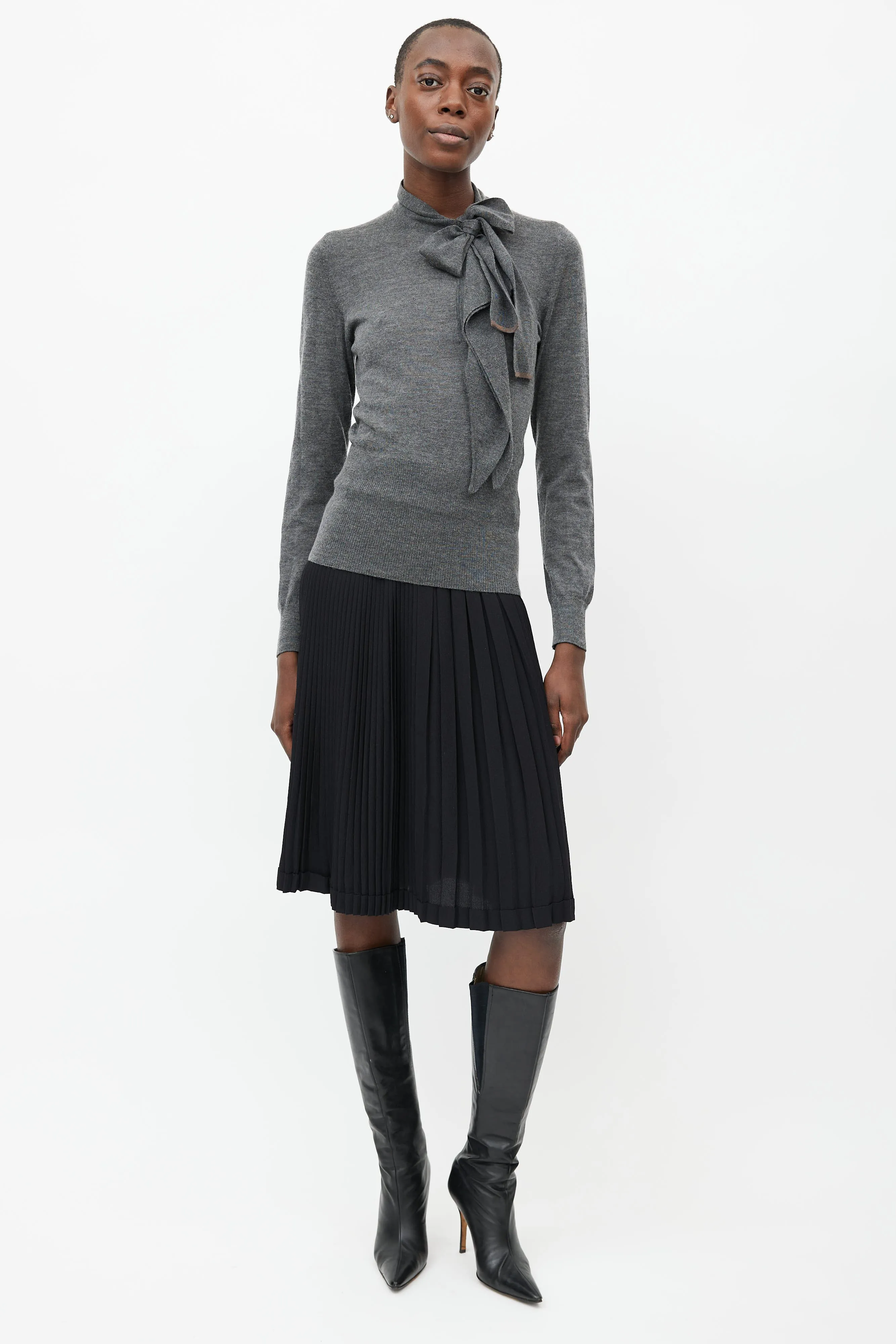 Grey Asymmetrical Cashmere Turtleneck