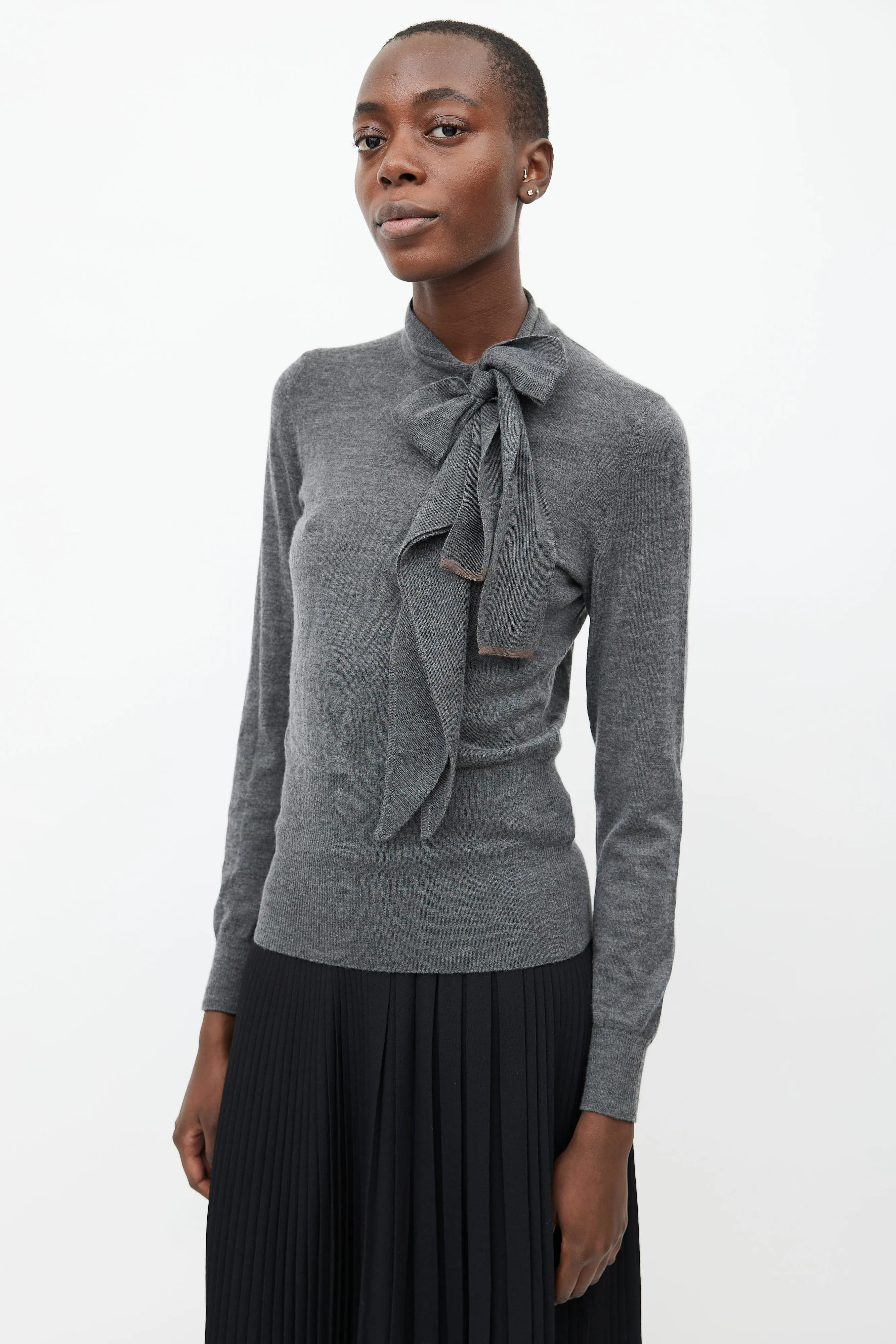 Grey Asymmetrical Cashmere Turtleneck