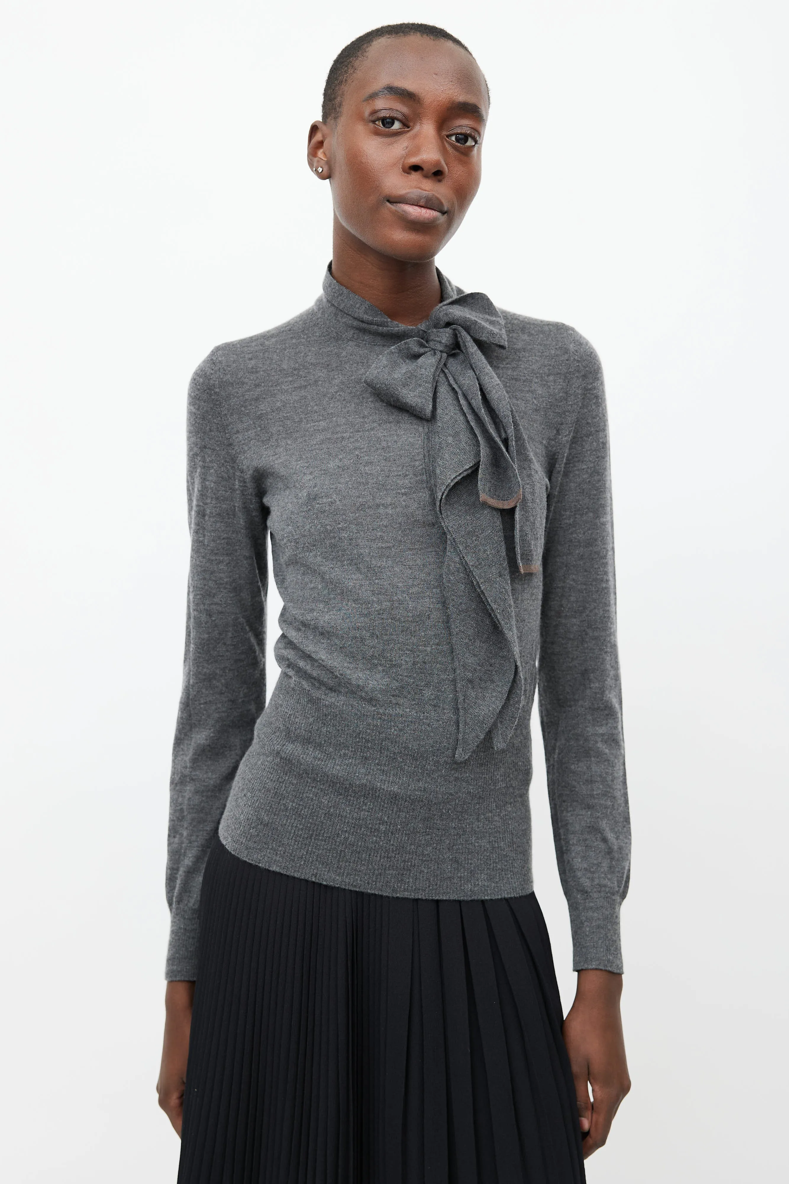 Grey Asymmetrical Cashmere Turtleneck