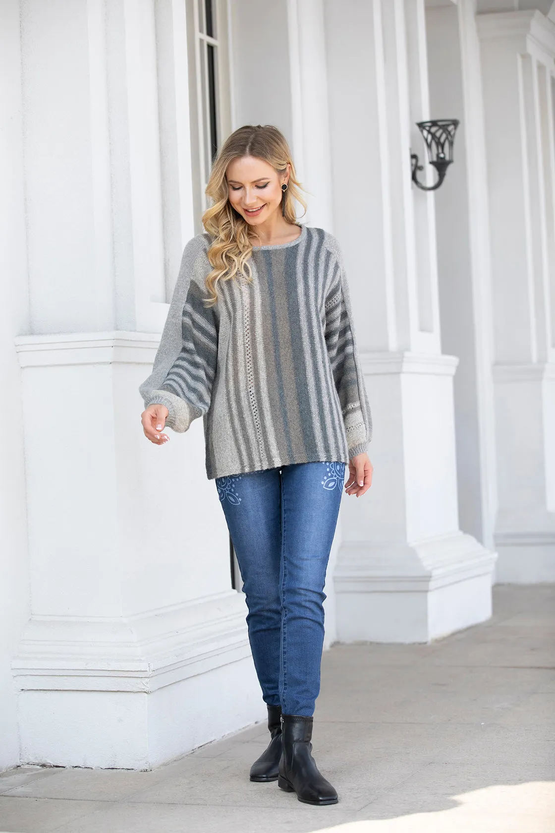 Grey Striped Knitted Sweater