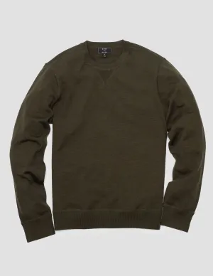 Merino Wool Crewneck Sweater in Dark Olive