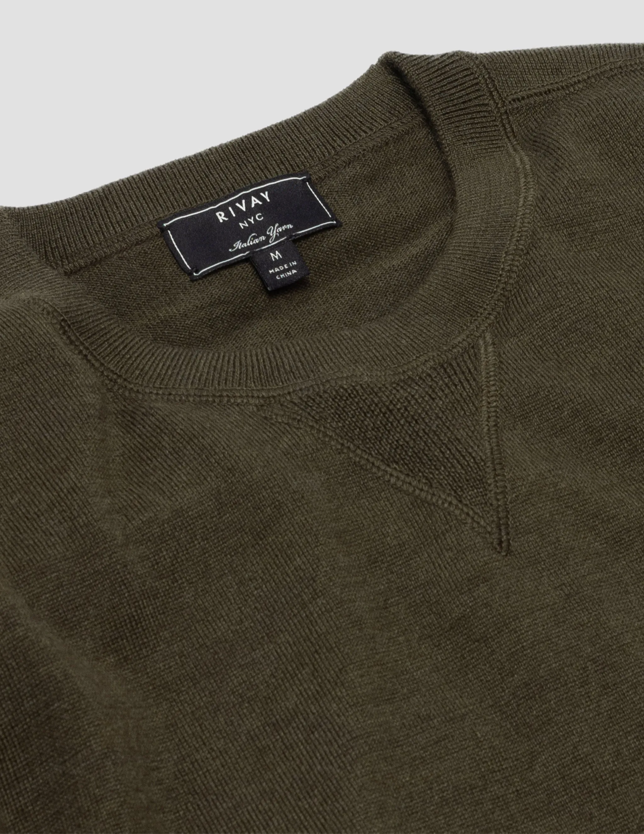 Merino Wool Crewneck Sweater in Dark Olive