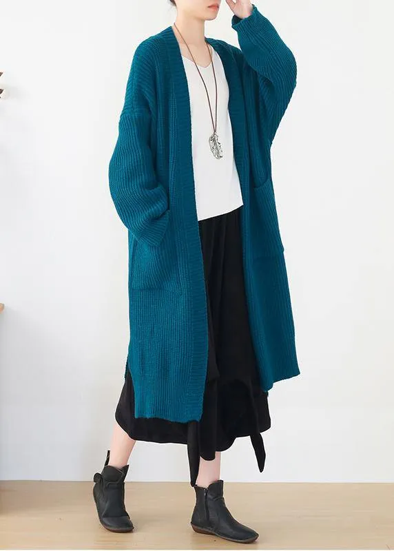 Oversized spring knit sweat tops oversize blue side open knitted cardigans