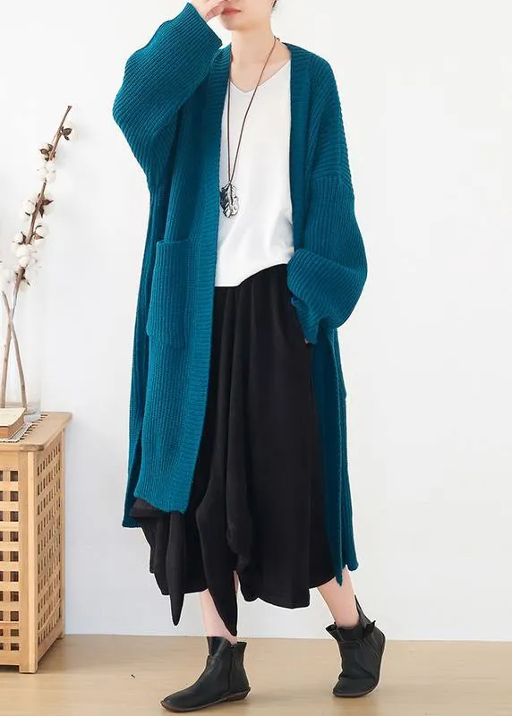 Oversized spring knit sweat tops oversize blue side open knitted cardigans