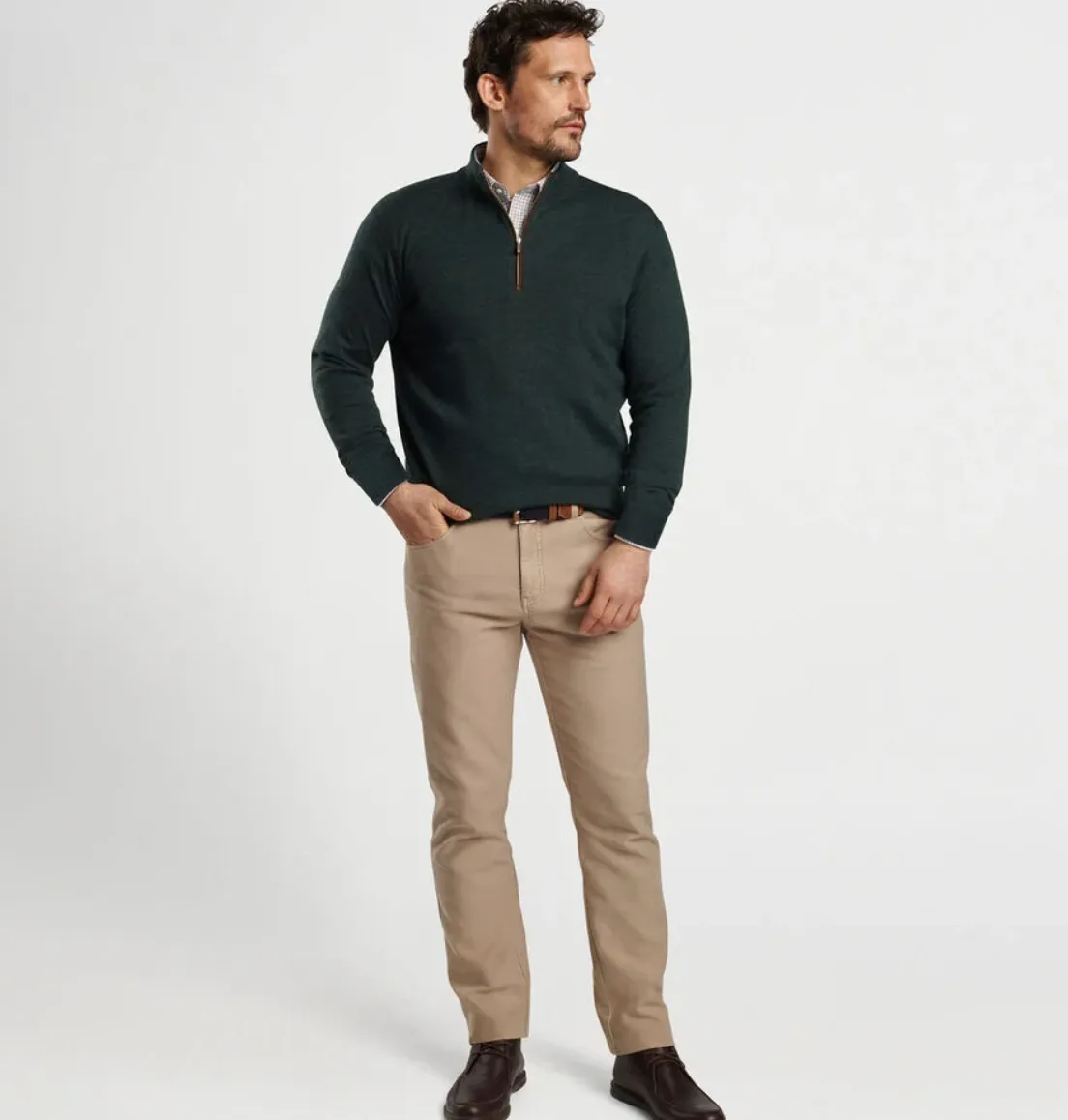 PETER MILLAR 1/4 ZIP AUTUMN CREST SWEATER - BALSAM GREEN