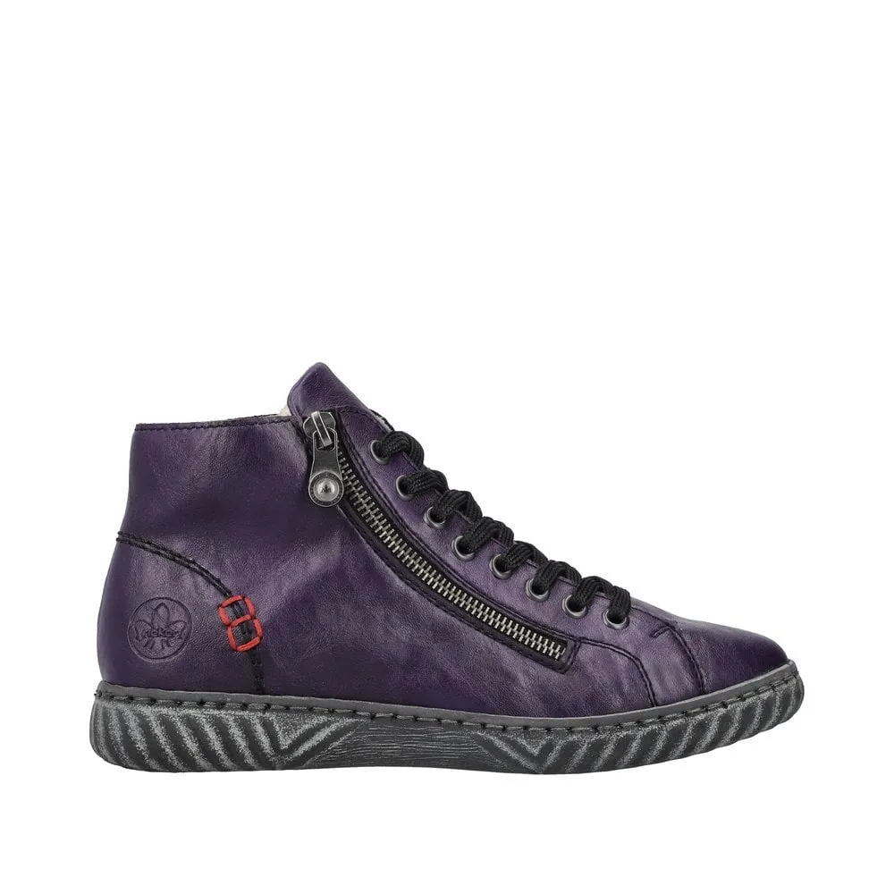 Rieker N0921-31 Aubergine Womens Lace Up Zip Up Ankle Boots