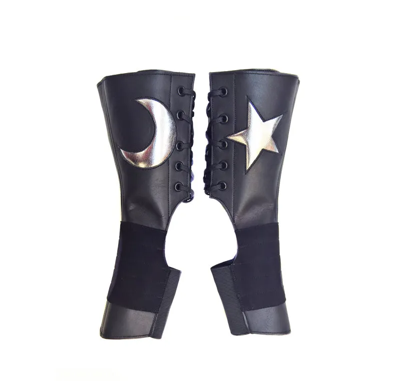 SHORT Black Aerial boots w/ Silver metallic MOON & STAR   Suede Grip