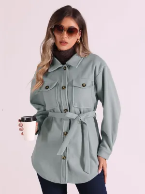 Solid Color Button Down Peacoat Belted Casual Trench Jacket