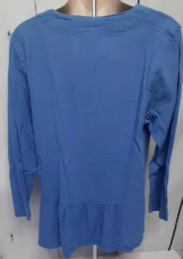 Top-Button Front V-Neck-Long Sleeve-Light Blue-Women's S-1677