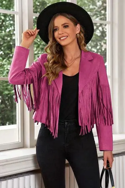 Trend Alert: Fringe Trim Lapel Collar Cropped Blazer for Chic Fashionistas