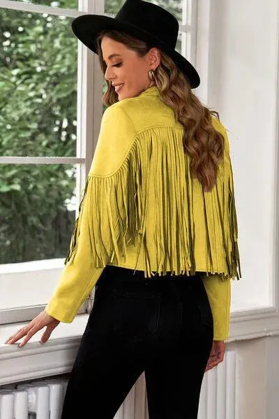 Trend Alert: Fringe Trim Lapel Collar Cropped Blazer for Chic Fashionistas