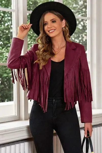 Trend Alert: Fringe Trim Lapel Collar Cropped Blazer for Chic Fashionistas