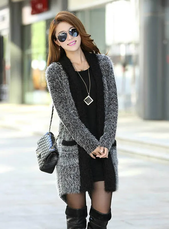 Women Long Cardigan Sweater Fashion Knitted Long Sleeve Cardigan