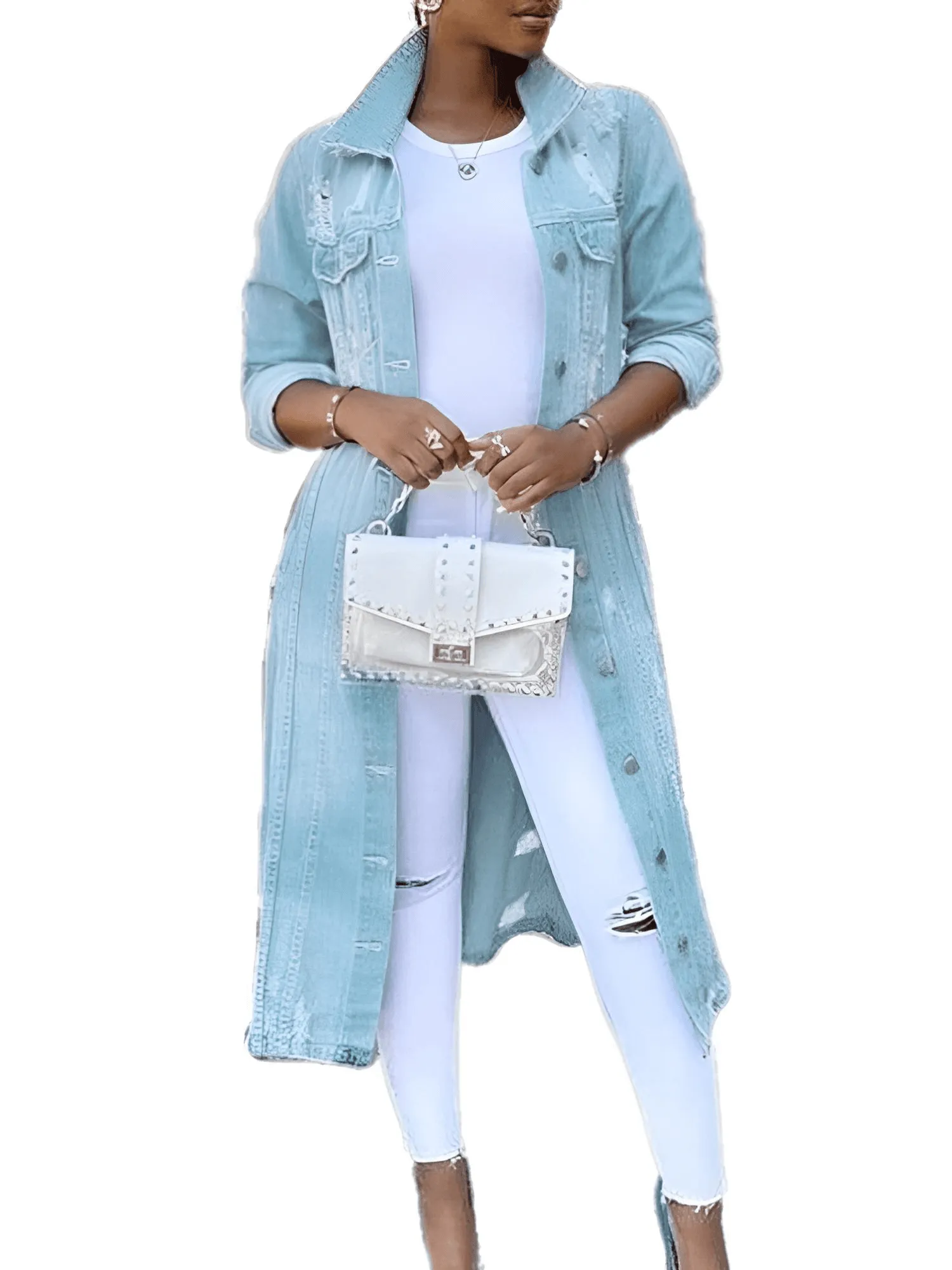 Women's Long Ripped Denim Jacket