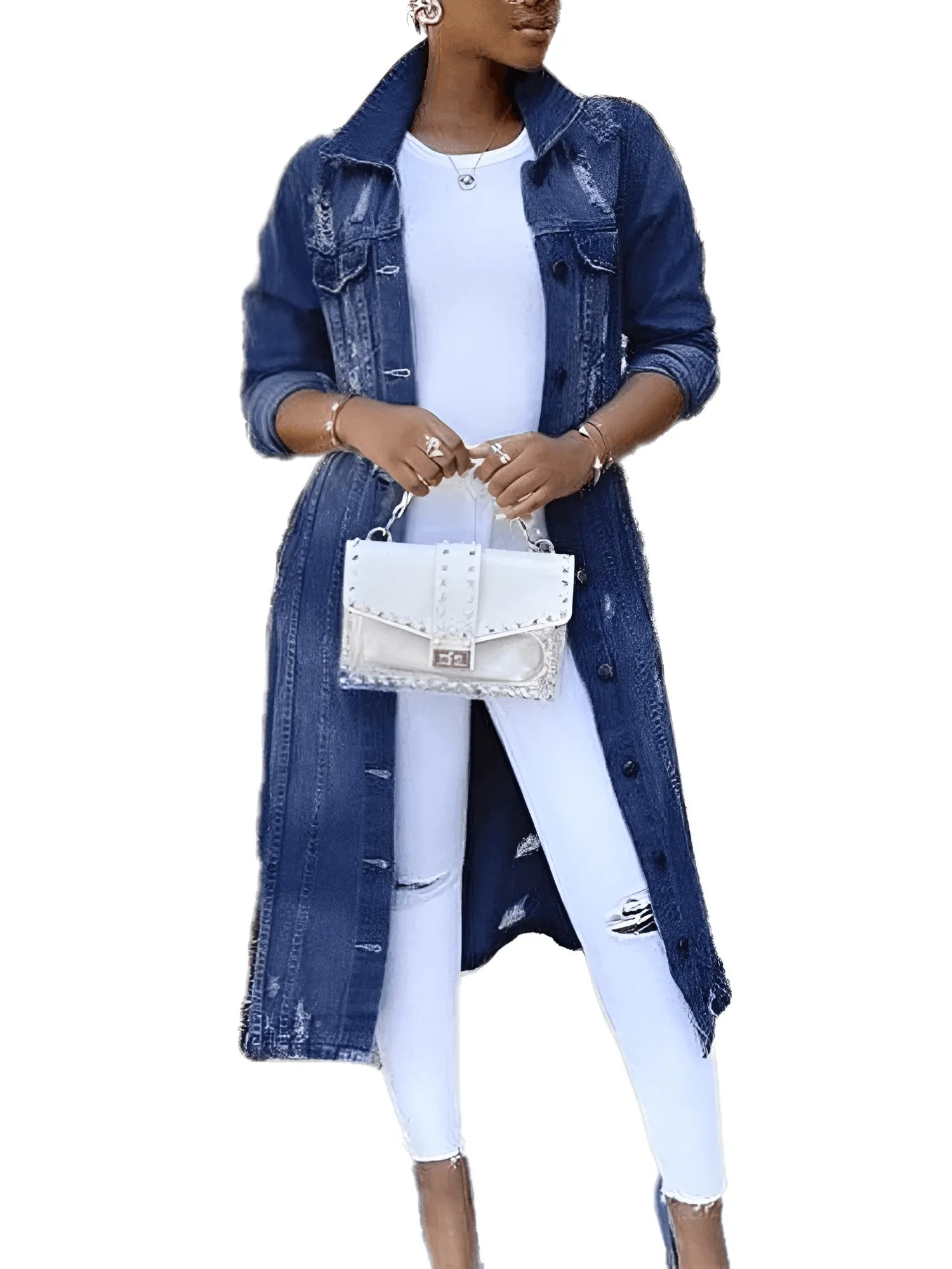 Women's Long Ripped Denim Jacket