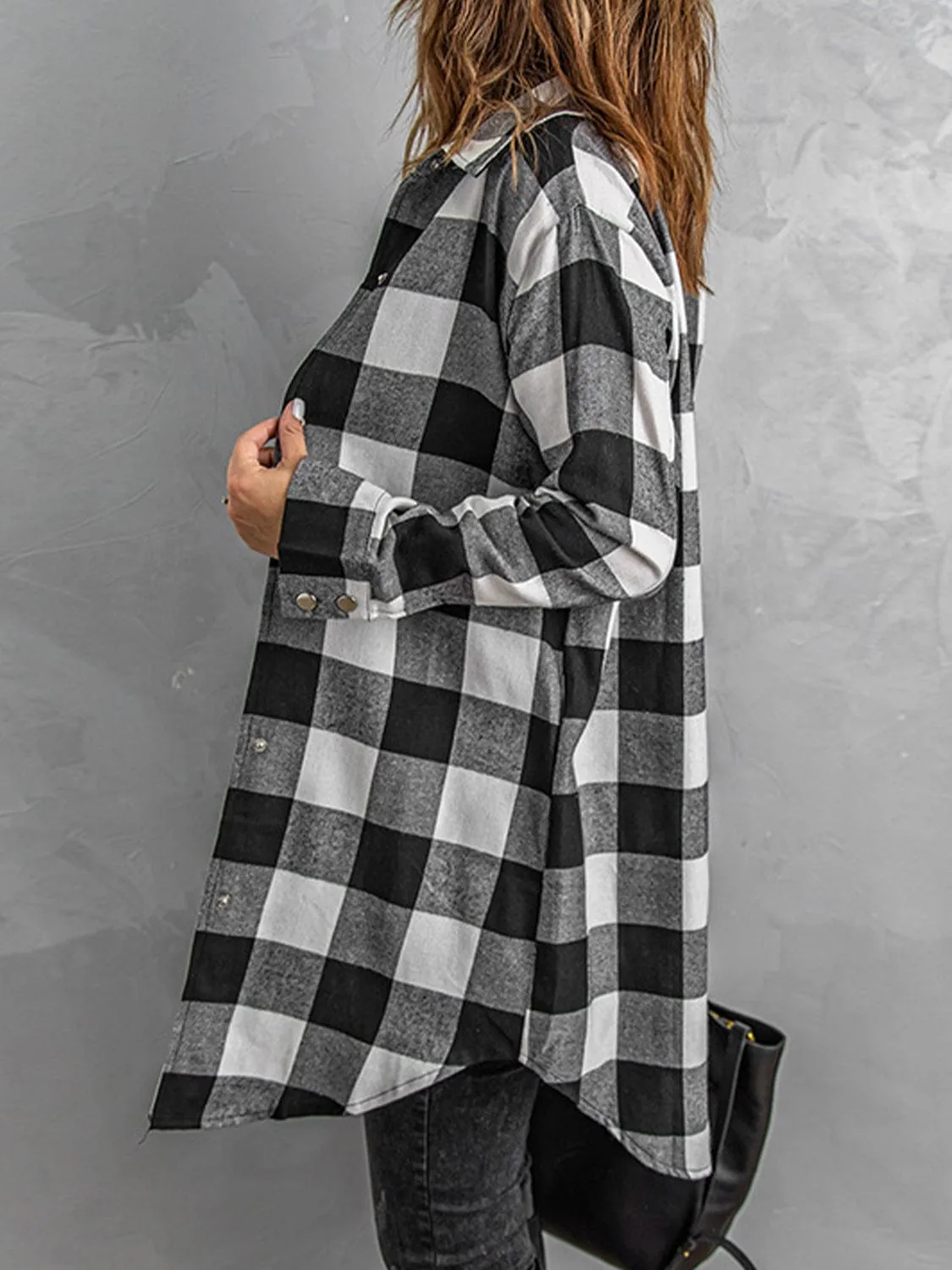 Women's Plaid Snap Down Long Sleeve Jacket