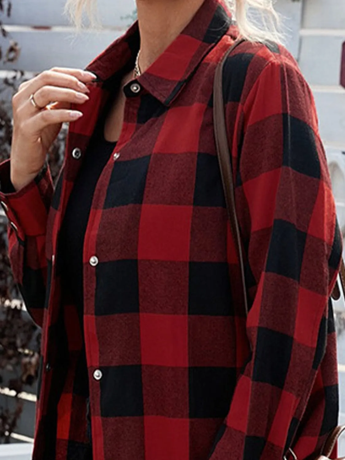 Women's Plaid Snap Down Long Sleeve Jacket