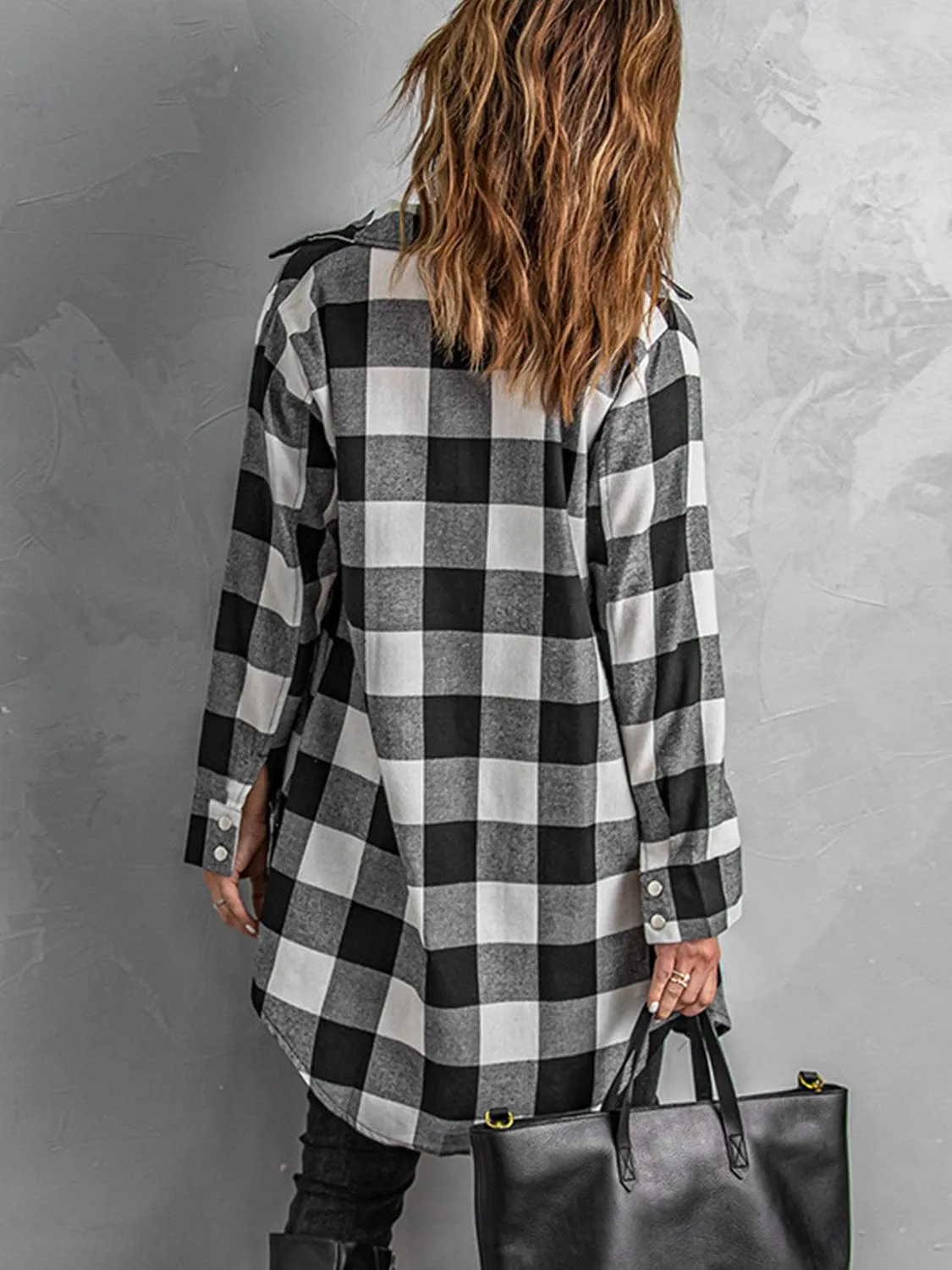 Women's Plaid Snap Down Long Sleeve Jacket