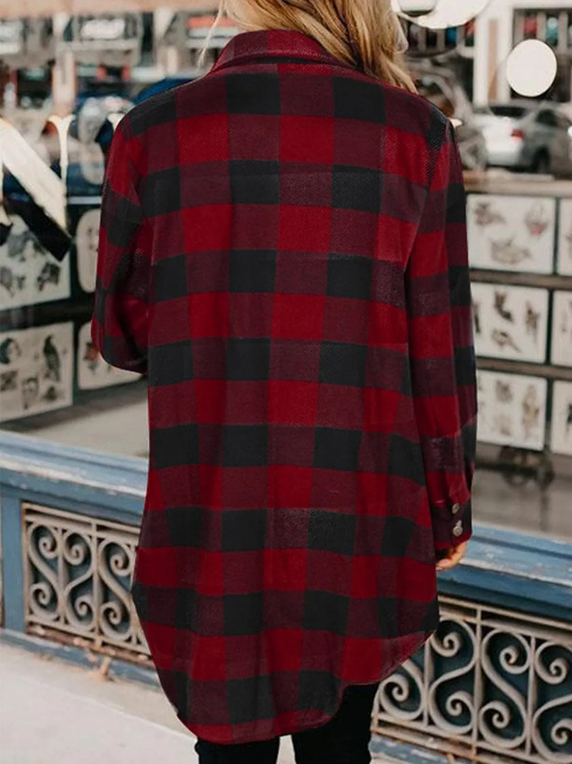 Women's Plaid Snap Down Long Sleeve Jacket