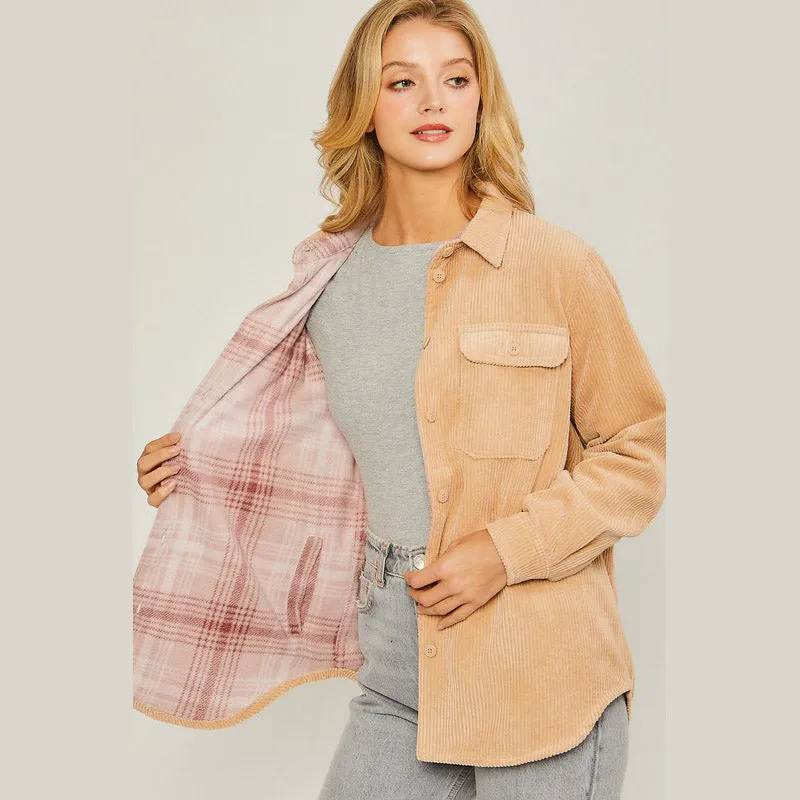 Women's Reversible Corduroy Jacket with Button-Down Front